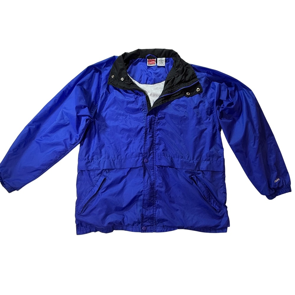Rawlings Vintage Windbreaker Mens Large Blue Water Repellent Lined Full Zip L